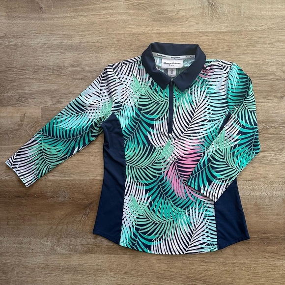 Tommy Bahama Golf 1/4 Zip Long Sleeve UPF 50 Tropical Palms Collared Size Small - Picture 1 of 9